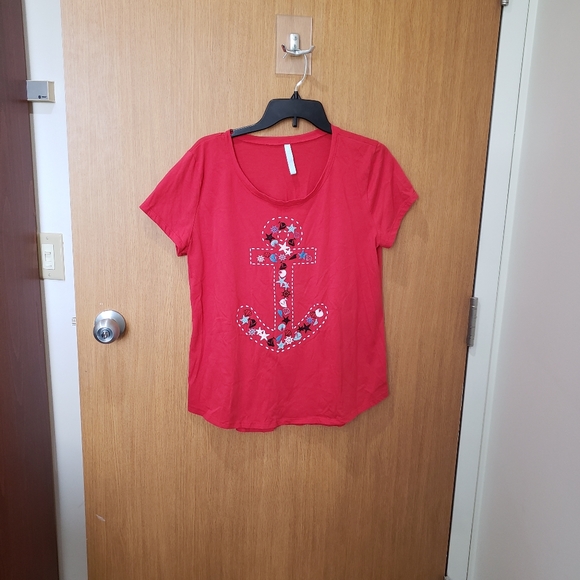 Rebel Sky, red anchor graphic nautical theme, short sleeve tee shirt, XL - Picture 9 of 11